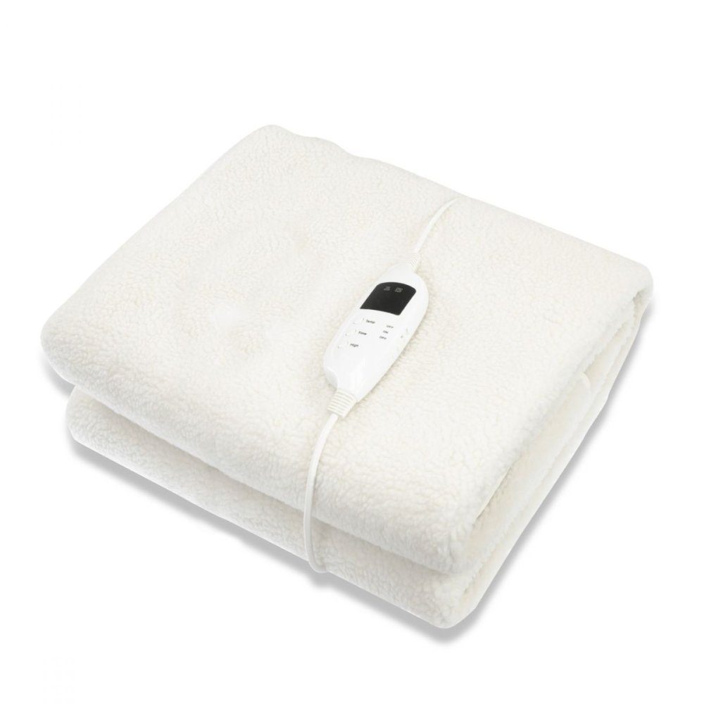 Heated Electric Blanket Single Size Fitted Fleece Underlay Winter Throw -  White