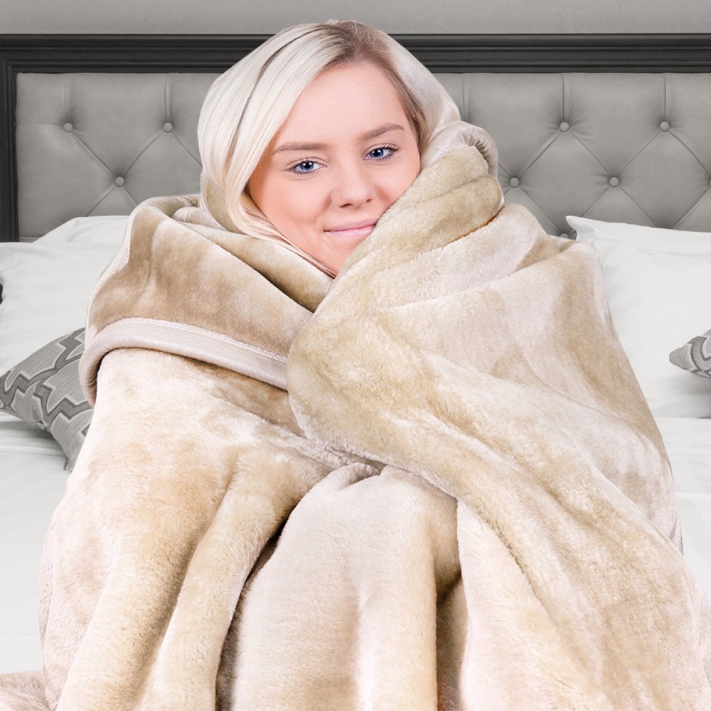 Laura Hill 800GSM Heavy Double-Sided Faux Mink Blanket Beige