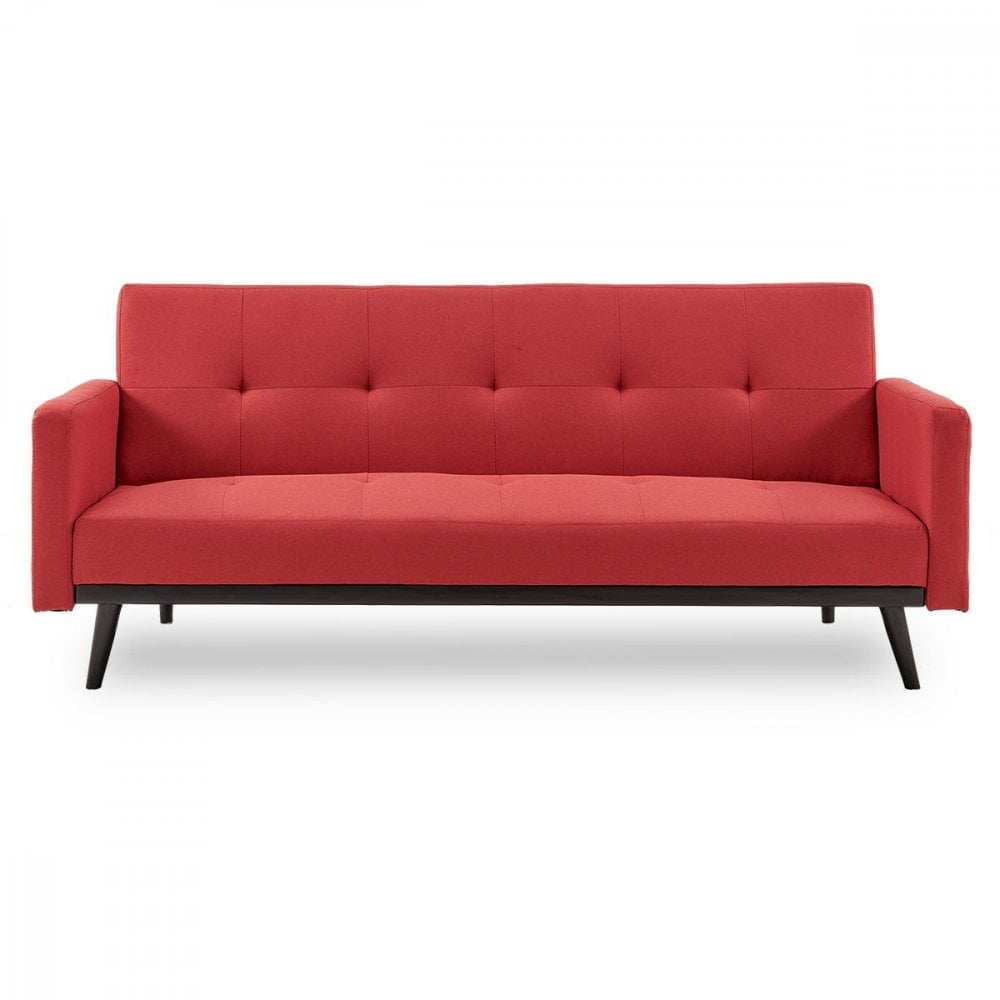 Olivia 3Seater Linen Sofa Bed with Stitch Detailing by Sarantino Red