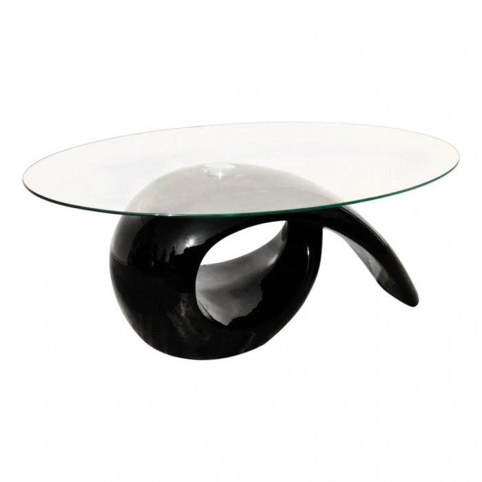High Gloss Coffee Table With Oval Glass Top Black