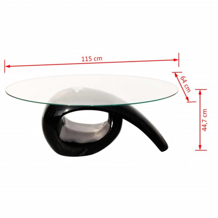 High Gloss Coffee Table With Oval Glass Top Black