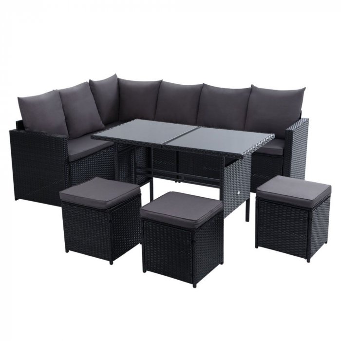 Outdoor Furniture Dining Setting Sofa Set Lounge Wicker 9 Seater Black Outdoor Furniture Dining Setting Sofa, Lounge Outdoor Settings