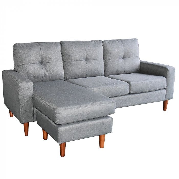 Juno Linen Corner Sofa With Chaise Lounge And Wooden Legs By Sarantino Grey Juno Linen Corner Sofa With Chaise, Sofa Bed With Chaise Lounge Melbourne