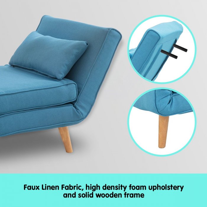 Siena Faux Linen Single Sofa Bed Chair By Sarantino Blue Siena Faux Linen Single Sofa Bed Chair, Single Sofa Chair Bed Australia