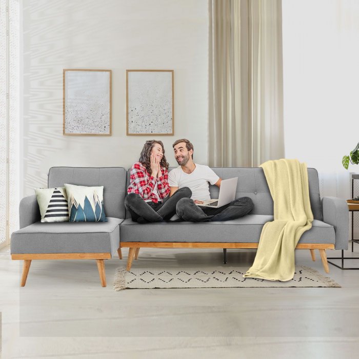 Bella 3 Seater Corner Sofa Bed With Chaise Lounge By Sarantino Light Grey Bella 3 Seater Corner Sofa Bed With, Grey Chaise Lounge Sofa Bed