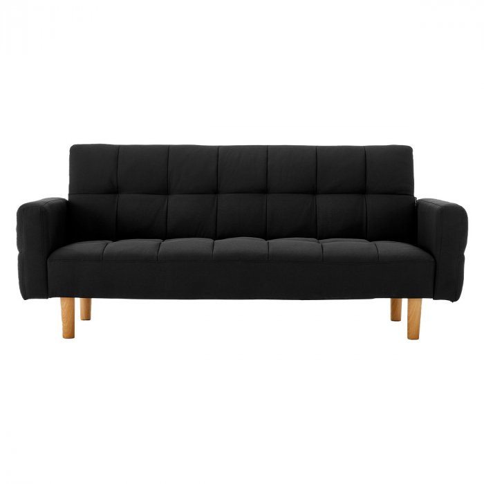 Vienna 3 Seater Blind Tufted Fabric Sofa Bed By Sarantino Black Vienna 3 Seater Blind Tufted Fabric, 3 Seater Black Sofa Bed