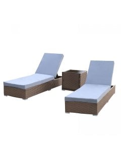 Outdoor Furniture 3pc Sunlounge Set Rattan Garden Bed Lounger Oatmeal