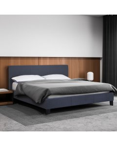 Luxury Bed Frame Base Headboard Wood Linen Fabric  Double Charcoal