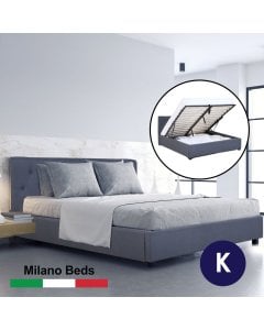 Luxury Gas Lift Bed Frame Base And Headboard Storage King Charcoal