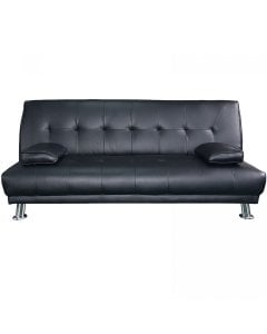 Jolie 3-Seater Faux Leather Futon Sofa Bed with Pillows by Sarantino - Black