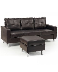 Orleans Faux Leather Sectional Sofa with Chaise Ottoman by Sarantino - Brown
