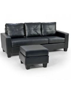 Orleans Faux Leather Sectional Sofa with Chaise Ottoman by Sarantino - Black