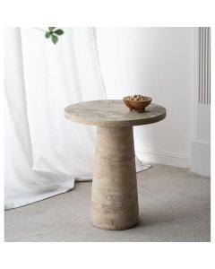 Logan Cement Round Side Table Bedside Desk 65cm Handcrafted