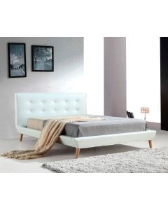 Queen PU Leather Deluxe Bed Frame 206 x 175 cm White