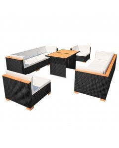 10 Piece Garden Lounge Set With Cushions Poly Rattan Black
