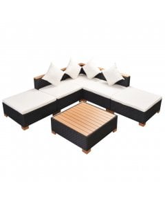 6 Piece Garden Lounge Set With Cushions Poly Rattan Black