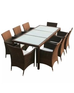 9 Piece Outdoor Dining Set With Cushions Poly Rattan Brown