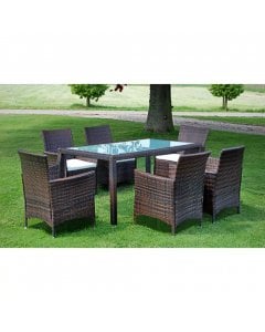 7 Piece Outdoor Dining Set With Cushions Poly Rattan Brown
