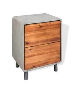 Nightstand Concrete Solid Acacia Wood 40x30x50 Cm