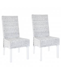 Dining Chairs 2 Pcs Grey Kubu Rattan And Mango Wood