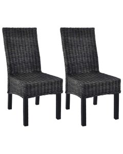 Dining Chairs 2 Pcs Black Kubu Rattan And Mango Wood