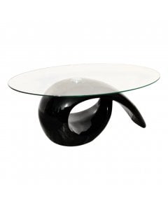 High Gloss Coffee Table With Oval Glass Top  Black
