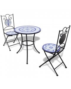 3 Piece Bistro Set Ceramic Tile Blue And White