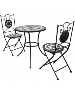 3 Piece Bistro Set Ceramic Tile Black And White