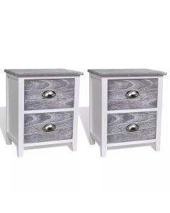 Nightstand 2 Pcs With 2 Drawers Grey And White