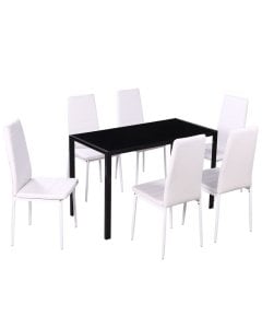 Seven Piece Dining Table Set Black And White