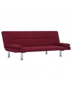 Sofa Bed With Two Pillows Wine Red Polyester