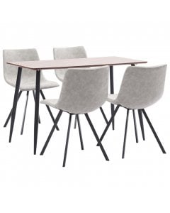 5 Piece Dining Set Light Grey Faux Leather