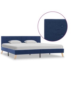 Bed Frame Blue Fabric King 183x203 Cm
