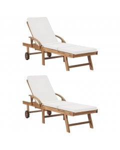 Sun Loungers With Cushions 2 Pcs Solid Teak Wood Cream