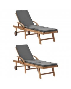 Sun Loungers With Cushions 2 Pcs Solid Teak Wood Dark Grey