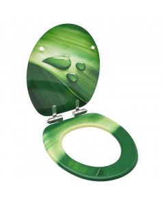 Wc Toilet Seat With Soft Close Lid Mdf Green Water Drop Design