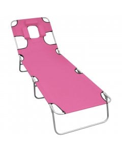 Folding Sun Lounger With Head Cushion Steel Magento Pink