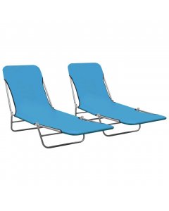 Folding Sun Loungers 2 Pcs Steel And Fabric Blue