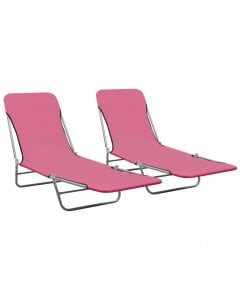 Folding Sun Loungers 2 Pcs Steel And Fabric Pink