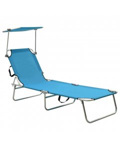 Folding Sun Lounger With Canopy Blue Aluminium