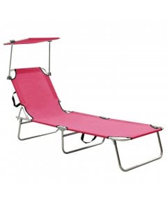 Folding Sun Lounger With Canopy Pink Aluminium