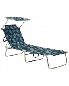 Folding Sun Lounger With Canopy Leaf Print Aluminium