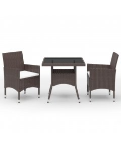 3 Piece Garden Dining Set Brown Poly Rattan And Glass