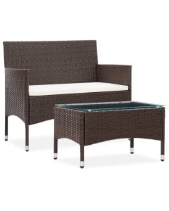 Rattan 2 Piece Garden Lounge Set With Cushion Poly  Brown