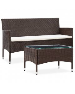 2 Piece Garden Lounge Set With Cushion Poly Rattan Brown