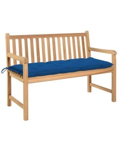 Teak Wood Garden Bench With Blue Cushion 120 Cm Solid