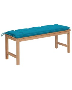 Garden Bench With Light Blue Cushion 120 Cm Solid Teak Wood