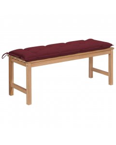 Garden Bench With Wine Red Cushion 120 Cm Solid Teak Wood