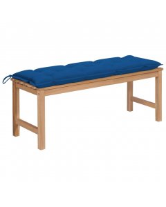 Garden Bench With Blue Cushion 120 Cm Solid Teak Wood
