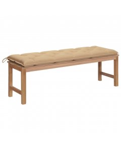 Garden Bench With Beige Cushion 150 Cm Solid Teak Wood